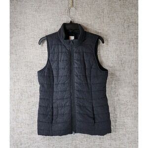 J.Jill Soft Twill Quilted Puffer Vest Womens XS Charcoal Gray Fleece Pockets